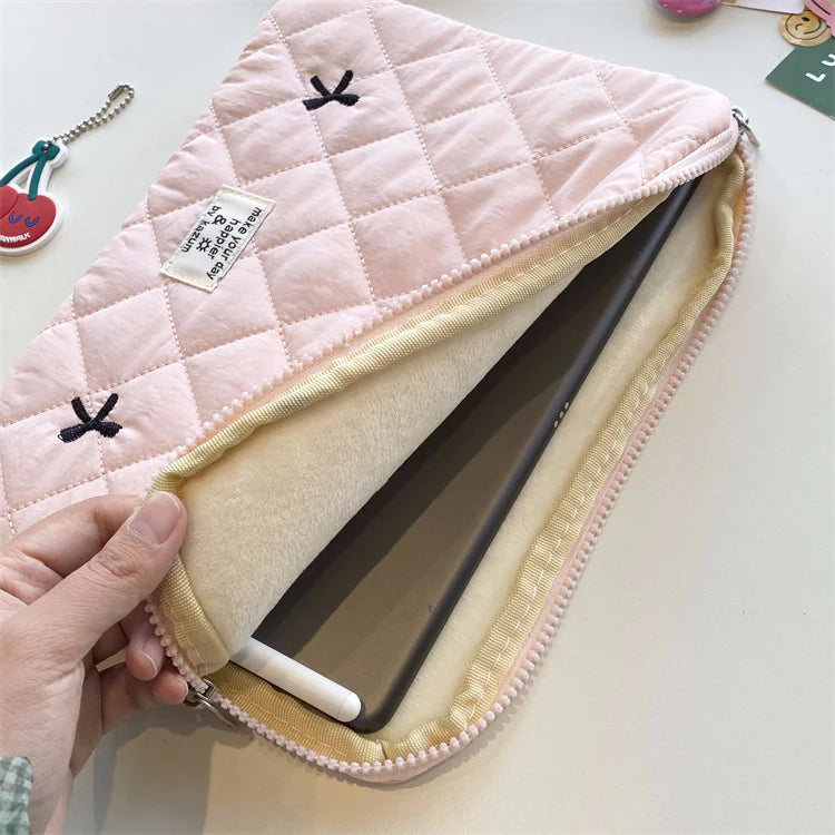 Rhombus Embroidered Bow Notebook Bag