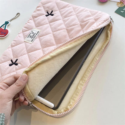 Rhombus Embroidered Bow Notebook Bag